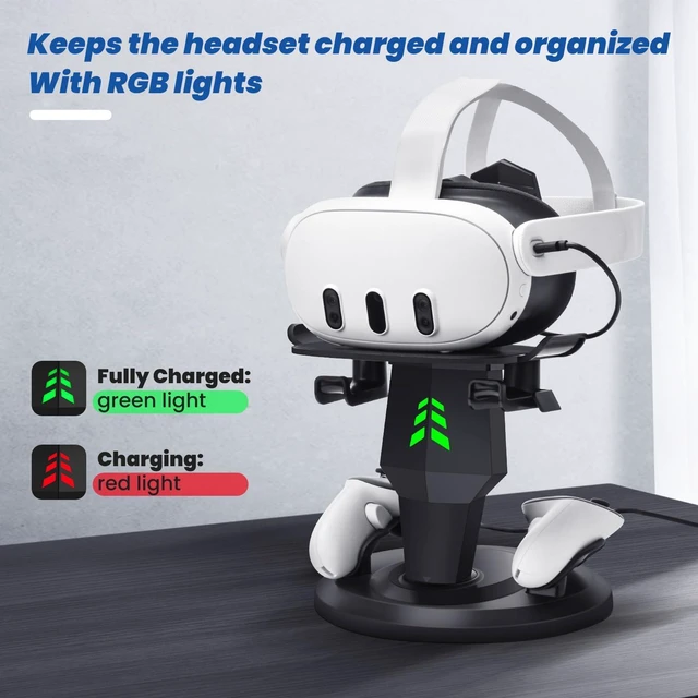 Alt view image 9 of 14 - VR Charging Dock for Meta Quest 3S/3/2, Vertical Storage Stand Charging Station, Fast Charging Headset with Type C Cable, VR Accessories
