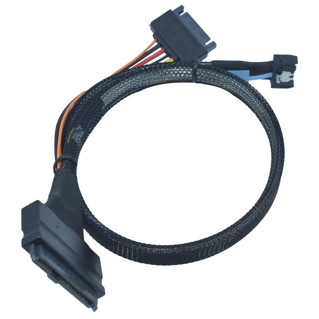 Alt view image 8 of 10 - LetLinkSo PCIe 5.0 MCIO x4 to U.2 SFF-8639 Cable for NVMe SSD with 15Pin Power, 3.3ft (100cm)