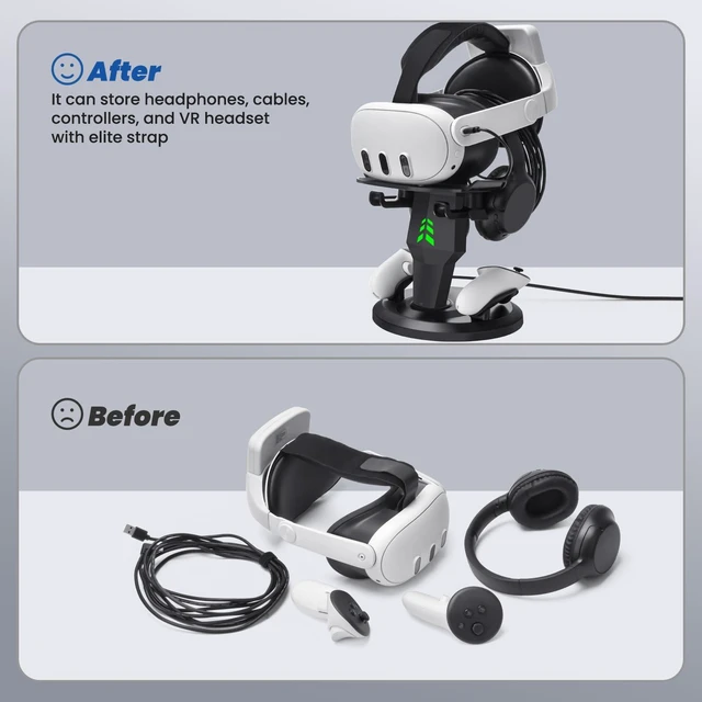 Alt view image 11 of 14 - VR Charging Dock for Meta Quest 3S/3/2, Vertical Storage Stand Charging Station, Fast Charging Headset with Type C Cable, VR Accessories