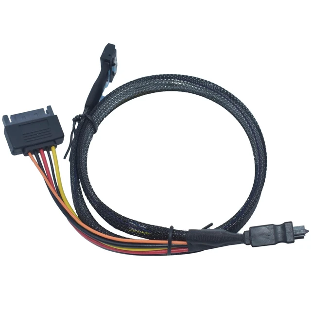 Alt view image 10 of 10 - LetLinkSo PCIe 5.0 MCIO x4 to U.2 SFF-8639 Cable for NVMe SSD with 15Pin Power, 3.3ft (100cm)