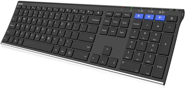 Alt view image 8 of 14 - Universal Bluetooth Keyboard Multi-Device Stainless Steel Full Size Wireless Keyboard for Windows iOS Android Computer Desktop Laptop Surface Tablet Smartphone Rechargeable Battery