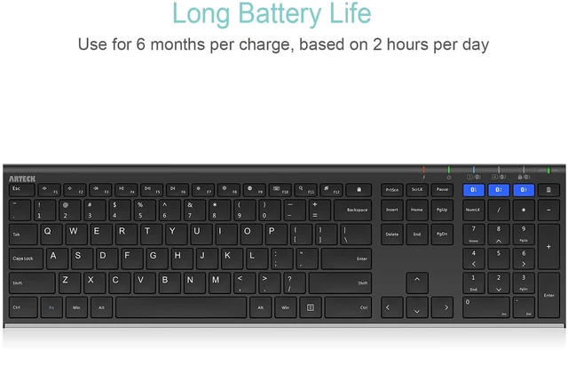 Alt view image 12 of 14 - Universal Bluetooth Keyboard Multi-Device Stainless Steel Full Size Wireless Keyboard for Windows iOS Android Computer Desktop Laptop Surface Tablet Smartphone Rechargeable Battery