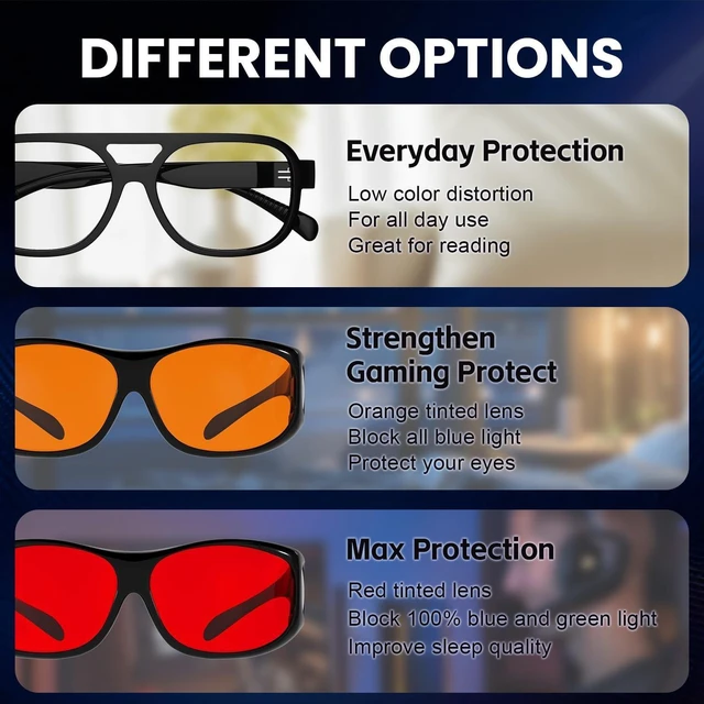 Alt view image 9 of 10 - Eyekepper Red Lens Blue Light Glasses Men,Fitover Blue Light Blocking Glasses Women, Red Light Glasses Eye Protection - Tortoise