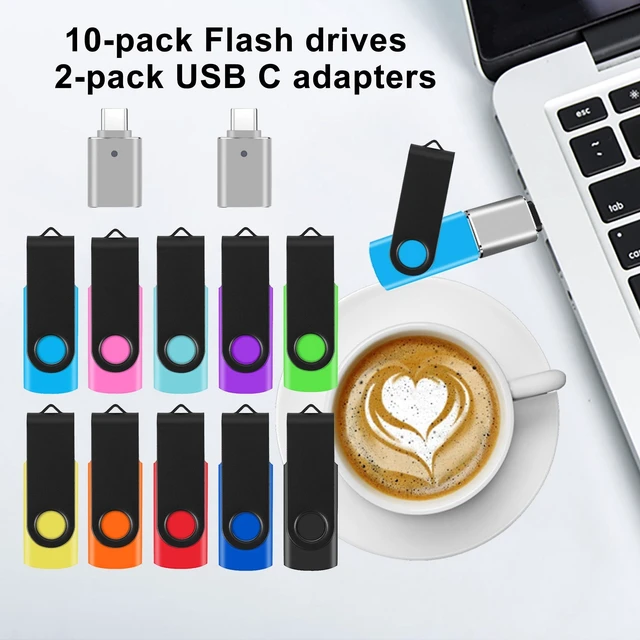 Alt view image 9 of 10 - 10 Pack 16GB Flash Drives with 2 USB C Adapters, Thumb Drive, Memory Stick Compatible with PC, Laptops, Mac and Adapters for USB C Devices (10 Mixed Color)