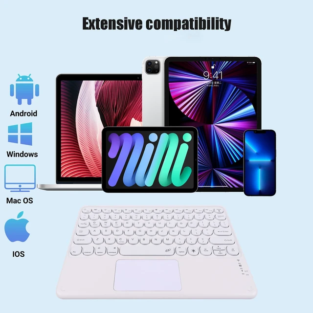 Alt view image 7 of 10 - Samudgate Universal Slim Portable Keyboard Wireless Bluetooth Backlit Keyboard Rechargeable with Touchpad Compatible with Windows iOS Android Tablet Smartphone Laptop, White