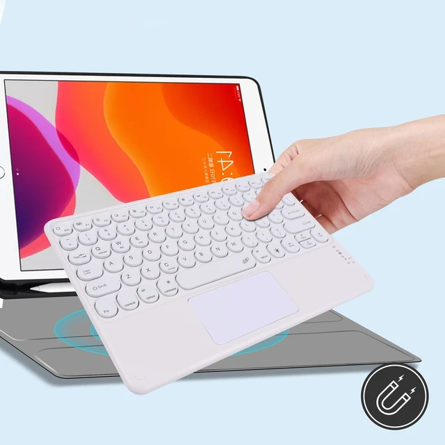 Alt view image 10 of 10 - Samudgate Universal Slim Portable Keyboard Wireless Bluetooth Backlit Keyboard Rechargeable with Touchpad Compatible with Windows iOS Android Tablet Smartphone Laptop, White