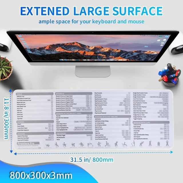 Alt view image 7 of 10 - Premiere Pro Shortcuts Mousepad, Adobe Premiere Keyboard Mouse Pad, Quick Reference Keyboard Shortcut Desk Mat for Video Eidting,Large Size,Waterproof, Non-Slip, Gifts for Friend