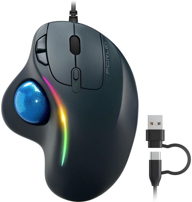 Alt view image 8 of 14 - Wired Trackball Mouse with RGB Lighting, Ergonomic Thumb Control to Reduce Muscle Strain, 5 Adjustable DPI, Dual USB-C & USB-A Connectivity, Compatible with PC, Laptop, Mac, Windows-Blue