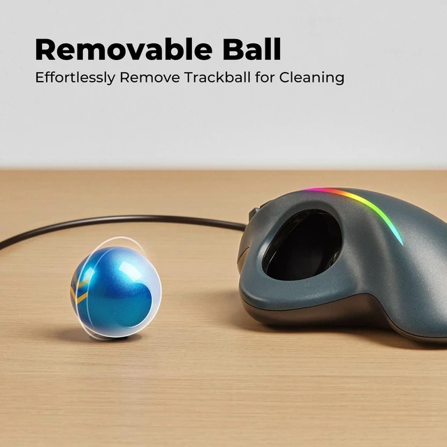 Alt view image 12 of 14 - Wired Trackball Mouse with RGB Lighting, Ergonomic Thumb Control to Reduce Muscle Strain, 5 Adjustable DPI, Dual USB-C & USB-A Connectivity, Compatible with PC, Laptop, Mac, Windows-Blue