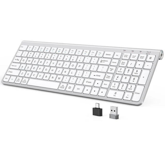 Alt view image 6 of 10 - JOYACCESS Wireless Keyboard, Ergonomic,Dustproof,2.4G Slim and Compact Quiet Wireless Keyboard with Number Keypad for Windows, MacBook Pro/Air, Laptop, Desktop, PC-Sliver&White