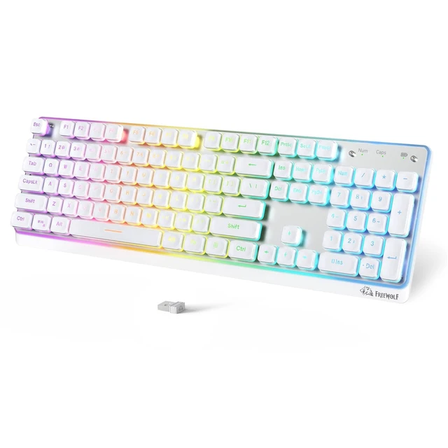 Alt view image 6 of 10 - ZIYOU LANG M104 RGB Wireless Keyboard, Low-Profile Silent Membrane Keys, 2.4G Bluetooth USB Wired, Spill-Resistant, Rechargeable Full-Size 104-Key Keyboard for PC Mac, White