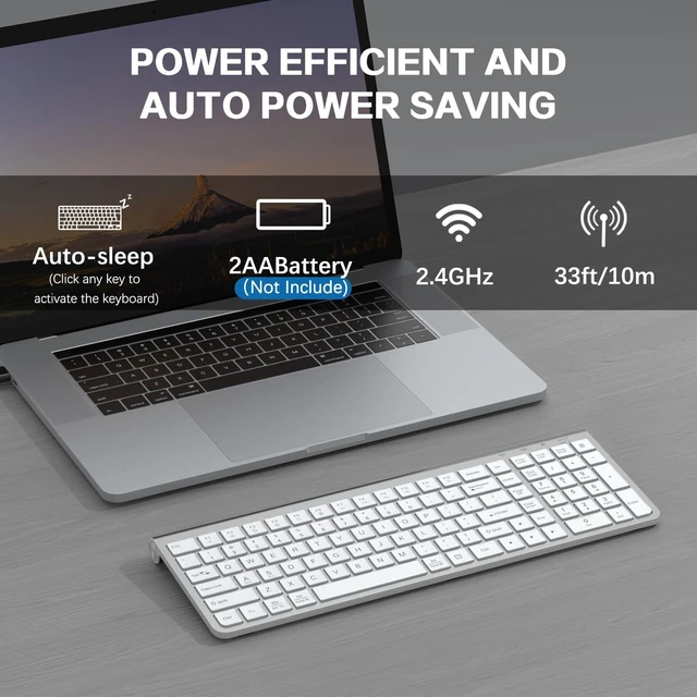 Alt view image 10 of 10 - JOYACCESS Wireless Keyboard, Ergonomic,Dustproof,2.4G Slim and Compact Quiet Wireless Keyboard with Number Keypad for Windows, MacBook Pro/Air, Laptop, Desktop, PC-Sliver&White