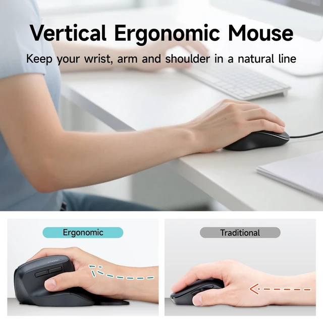 Alt view image 8 of 10 - SANWA Wireless Ergonomic Mouse for Large Hands, Silent Click Vertical Mice with Removable Wrist Rest, 1000-4000 DPI, 3-Device (2.4G + 2 Bluetooth 5.4), Compatible with Mac, Windows, Laptop, PC, Black