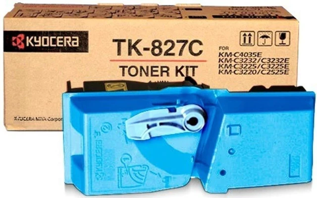 Alt view image 2 of 2 - Kyocera 1T02FZCUS0 Model TK-827C Cyan Toner Cartridge with Waste Toner Bottle; For use with KM-C2520, KM-C2525E, KM-C3225, KM-C3225E, KM-C3232, KM-C3232E and KM-C4035E Printers; Up to 7000 Pages Yield