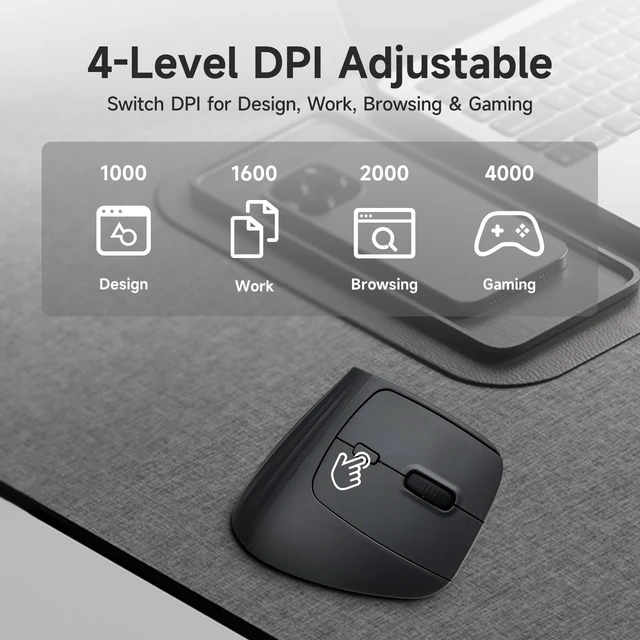 Alt view image 10 of 10 - SANWA Wireless Ergonomic Mouse for Large Hands, Silent Click Vertical Mice with Removable Wrist Rest, 1000-4000 DPI, 3-Device (2.4G + 2 Bluetooth 5.4), Compatible with Mac, Windows, Laptop, PC, Black