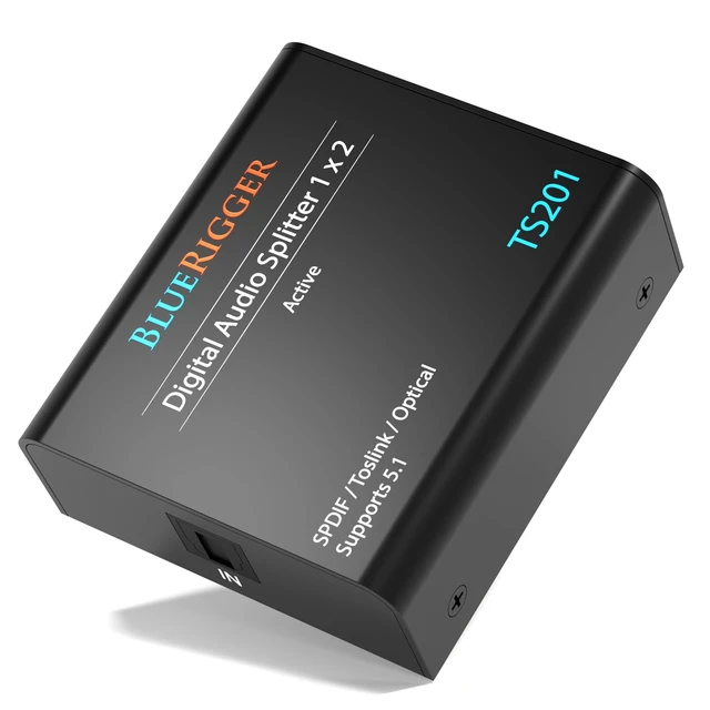 Alt view image 6 of 10 - BlueRigger Digital Optical Audio Splitter (Active Toslink Splitter 1 in 2 Out, SPDIF, Fiber Optic Adapter) - Compatible with Home Theatre, Xbox, PS4, DVD, Receiver, TV, LPCM2.0, DTS, Dolby Digital