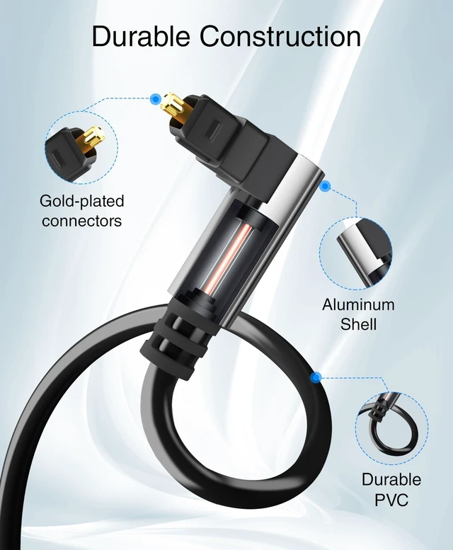 Alt view image 10 of 10 - BlueRigger Optical Audio Toslink Cable - 35FT (90 Degrees Optical Cable for Soundbar, 360 Degree Rotatable Right Angle, S/PDIF Digital Toslink) - Fiber Optic Compatible with HDTV, Game Console, DVR