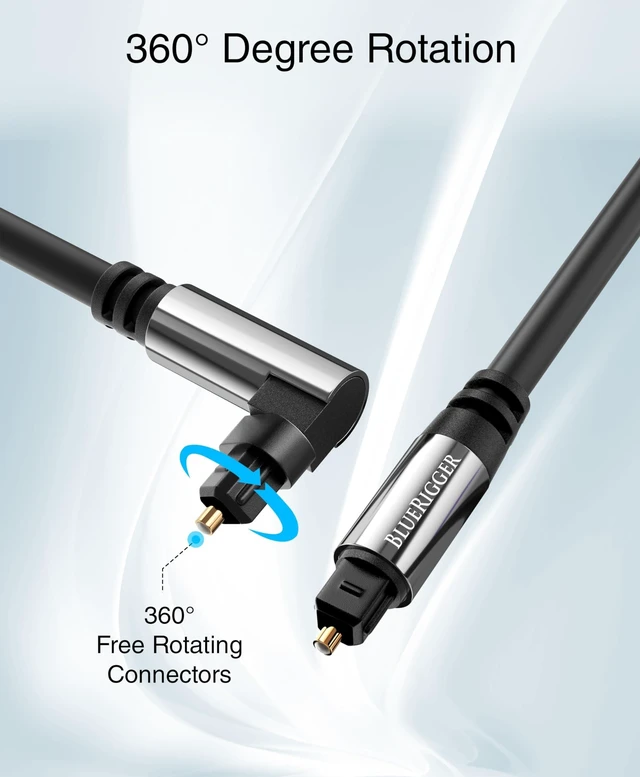 Alt view image 7 of 10 - BlueRigger Optical Audio Toslink Cable - 35FT (90 Degrees Optical Cable for Soundbar, 360 Degree Rotatable Right Angle, S/PDIF Digital Toslink) - Fiber Optic Compatible with HDTV, Game Console, DVR