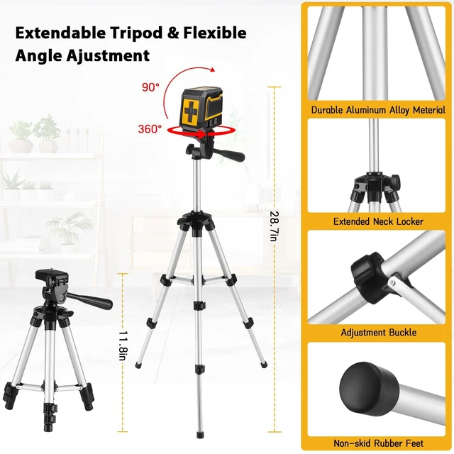 Alt view image 9 of 14 - Laser-Level-with-Tripod, Green Cross Line Laser with Tripod Self-Leveling, Lazer Leveler Tool for Picture Hanging Construction Floor Tile Wall Home Renovation, Indoor Project