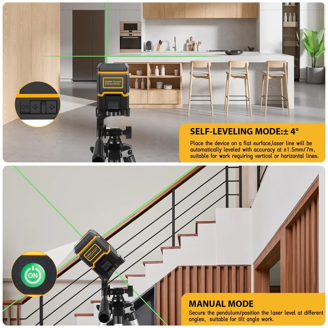 Alt view image 10 of 14 - Laser-Level-with-Tripod, Green Cross Line Laser with Tripod Self-Leveling, Lazer Leveler Tool for Picture Hanging Construction Floor Tile Wall Home Renovation, Indoor Project