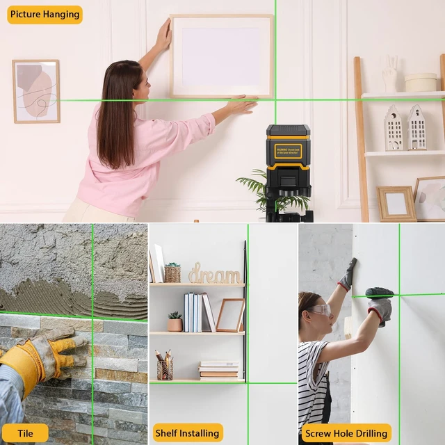 Alt view image 14 of 14 - Laser-Level-with-Tripod, Green Cross Line Laser with Tripod Self-Leveling, Lazer Leveler Tool for Picture Hanging Construction Floor Tile Wall Home Renovation, Indoor Project