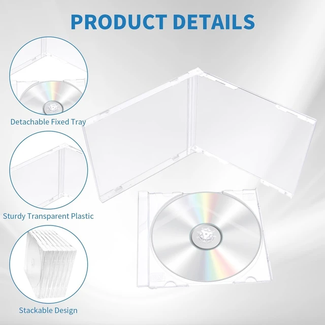 Alt view image 7 of 10 - TANEMUDO 60 Pieces Plastic CD Jewel Case for Storage, 10.4 mm Single DVD Disc Case Clear Standard CD DVD Protection Cover