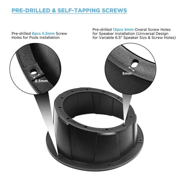 Alt view image 7 of 10 - RECOIL USP65B Pairs of 6.5-Inch Speaker Pods, Universal 6.5 Angled Speaker Boxes, Surface Mount with Gaskets, Black Enclosures Compatible with Marine, UTVs, Boats, RVs, Cars