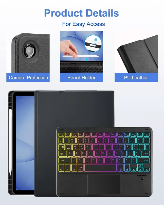 Alt view image 10 of 14 - Touchpad Keyboard Case for Samsung Galaxy Tab A11 Plus/A9 Plus 2025/2023 11 inch, 7-Color Backlight Type-C Charging Keyboard with Pencil Holder Cover Fit Tablet A11+/A9+ (Black)
