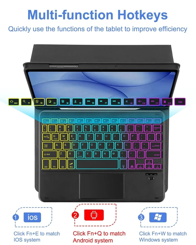 Alt view image 11 of 14 - Touchpad Keyboard Case for Samsung Galaxy Tab A11 Plus/A9 Plus 2025/2023 11 inch, 7-Color Backlight Type-C Charging Keyboard with Pencil Holder Cover Fit Tablet A11+/A9+ (Black)