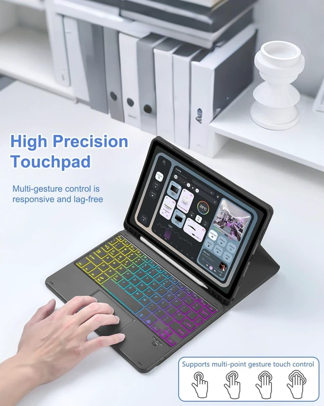 Alt view image 12 of 14 - Touchpad Keyboard Case for Samsung Galaxy Tab A11 Plus/A9 Plus 2025/2023 11 inch, 7-Color Backlight Type-C Charging Keyboard with Pencil Holder Cover Fit Tablet A11+/A9+ (Black)