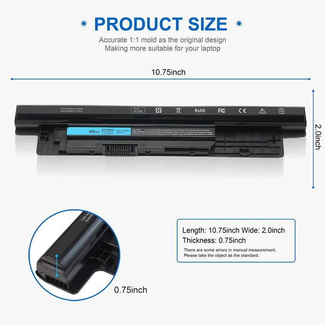 Alt view image 10 of 10 - 40Wh XCMRD 14.8V Battery for Dell Inspiron 15 3000 Series 3542 3537 3521 3543 3531 3541 3878 15R 5521 5537 14 3421 3441 3443 3437 14R 5421 5437 17 3721 3737 17R 5737 5721, Latitude 3440 3540 P28F 5000