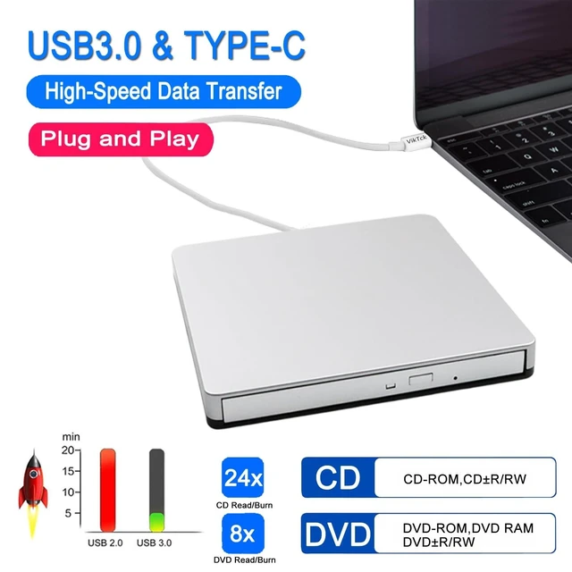 Alt view image 7 of 10 - VikTck External USB-C SuperDrive DVD CD Drive Portable DVD CD Reader/Burner for Apple-MacBook Air/Pro/iMac/Mini/MacBook Pro/ASUS/DELL/Laptop with USB-C Port Plug and Play