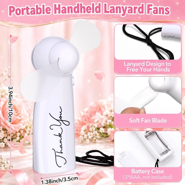 Alt view image 9 of 14 - 24 Pcs Employee Appreciation Gifts Bulk Mini Handheld Fans Thank You Fans Battery Operated Small Portable Fan Appreciation Gifts for Team Coworker Staff Teacher Student (White)