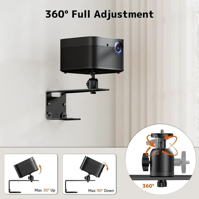 Alt view image 8 of 10 - PUTORSEN Projector Wall Mount - Projector Wall & Ceiling Mount with 1/4 Screw, 22 lb Wall & 13.2 lb Ceiling Load Capacity, 360 Rotation & 5 inch Adjustment, for Home Theater/Office/Conference Room