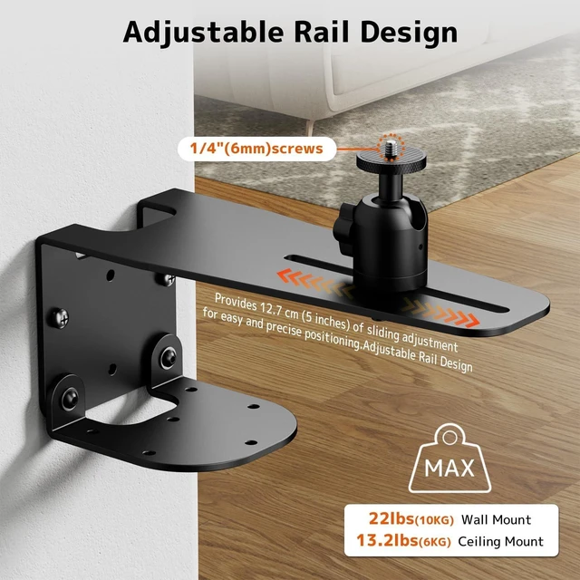 Alt view image 9 of 10 - PUTORSEN Projector Wall Mount - Projector Wall & Ceiling Mount with 1/4 Screw, 22 lb Wall & 13.2 lb Ceiling Load Capacity, 360 Rotation & 5 inch Adjustment, for Home Theater/Office/Conference Room
