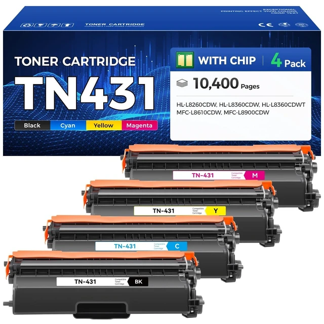 Alt view image 6 of 10 - TN431 Toner Cartridge Set 4-Pack Printer Replacement Compatible for Brother TN-431 TN433 TN436 MFC-L8900CDW MFC-L8690CDW HL-L8360CDW HL-L8260CDW MFC-L8610CDW MFC-L8905CDW MFC-L9570CDW HL-L8360CDWT Ink