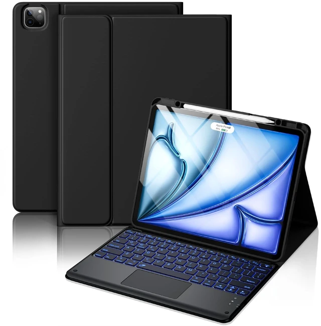 Alt view image 8 of 14 - for iPad Air 13-inch Case Keyboard (M4/M3/M2) - Magnetic Wireless Keyboard with Multi-Touch Trackpad 7 Colors Backlit Stain Proof Folio Cover for iPad Pro 12.9 6th 5th 4th 3rd Gen - Black