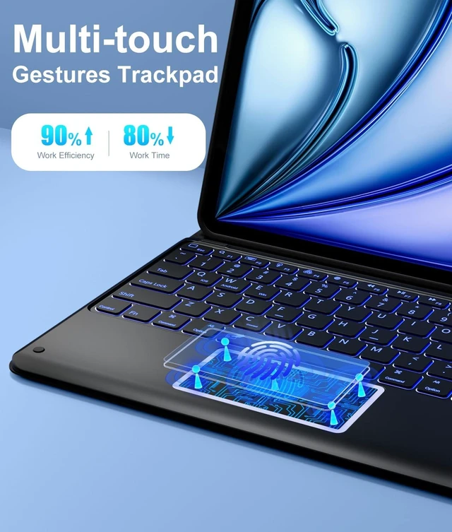 Alt view image 11 of 14 - for iPad Air 13-inch Case Keyboard (M4/M3/M2) - Magnetic Wireless Keyboard with Multi-Touch Trackpad 7 Colors Backlit Stain Proof Folio Cover for iPad Pro 12.9 6th 5th 4th 3rd Gen - Black