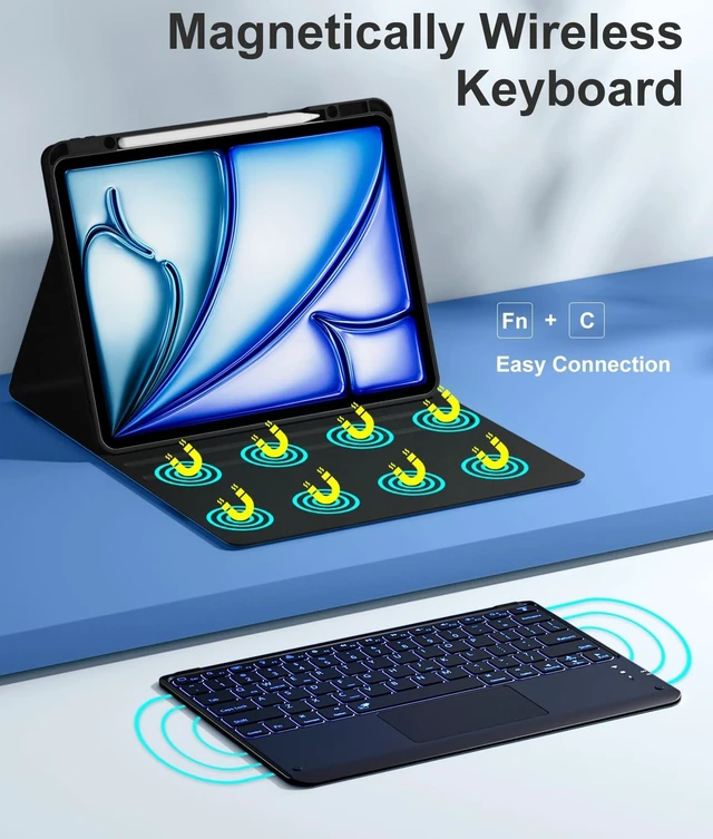 Alt view image 12 of 14 - for iPad Air 13-inch Case Keyboard (M4/M3/M2) - Magnetic Wireless Keyboard with Multi-Touch Trackpad 7 Colors Backlit Stain Proof Folio Cover for iPad Pro 12.9 6th 5th 4th 3rd Gen - Black