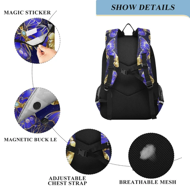 Alt view image 8 of 10 - ALAZA Purple and Gold Butterfly Laptop Backpack Purse for Women Men Travel Bag Casual Daypack with Compartment & Multiple Pockets