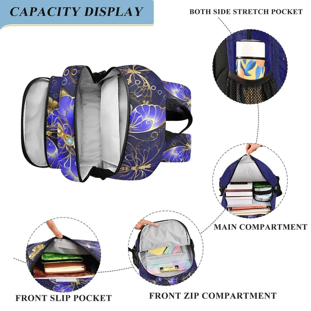 Alt view image 9 of 10 - ALAZA Purple and Gold Butterfly Laptop Backpack Purse for Women Men Travel Bag Casual Daypack with Compartment & Multiple Pockets