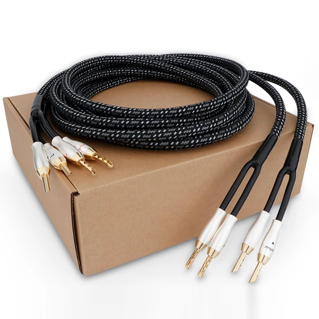 Alt view image 9 of 10 - Preffair 1 Pair BFA Banana Plugs HiFi Speaker Cable, 14AWG/2mm2 OFC Copper Braided Loudspeaker Wires with 24K Gold Plated Banana Connectors for Speaker/Subwoofer/Amps (White-Black, 6.6 feet)