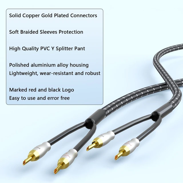 Alt view image 10 of 10 - Preffair 1 Pair BFA Banana Plugs HiFi Speaker Cable, 14AWG/2mm2 OFC Copper Braided Loudspeaker Wires with 24K Gold Plated Banana Connectors for Speaker/Subwoofer/Amps (White-Black, 6.6 feet)
