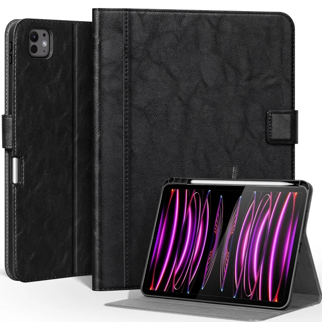 Alt view image 6 of 10 - CPNVWA Case for iPad Pro 11 Inch,4th/3rd/2nd/1st Generation(2022/2021/2020/2018) Genuine Leather Cover with Pencil Holder,Cowhide Folio Cover,Auto Sleep/Wake Magnetic Closure,Black