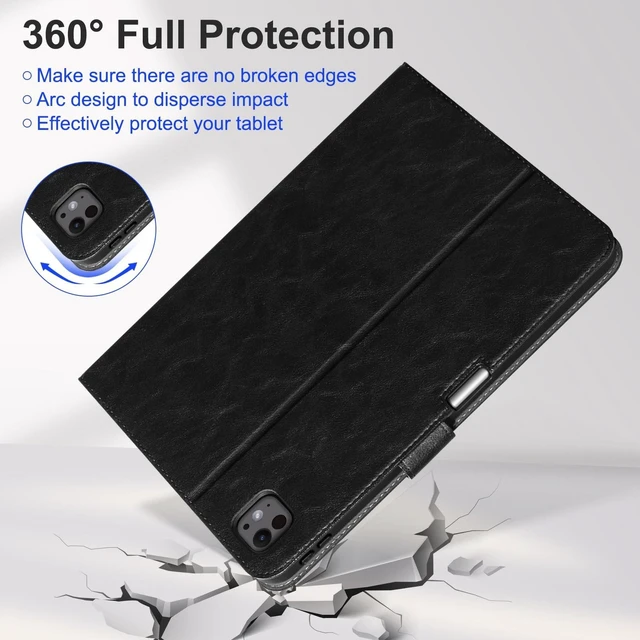 Alt view image 10 of 10 - CPNVWA Case for iPad Pro 11 Inch,4th/3rd/2nd/1st Generation(2022/2021/2020/2018) Genuine Leather Cover with Pencil Holder,Cowhide Folio Cover,Auto Sleep/Wake Magnetic Closure,Black