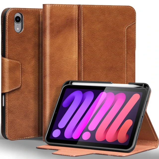 Alt view image 6 of 10 - Gexmil Premium Leather Case for iPad mini 7 (A17 Pro) 2024 / iPad mini 6 Generation 2021 8.3 Inch,Pencil Holder, Magnetic Closure,Shockproof Cowhide Cover,Adjustable Stand,Vegetable Tanned Brown