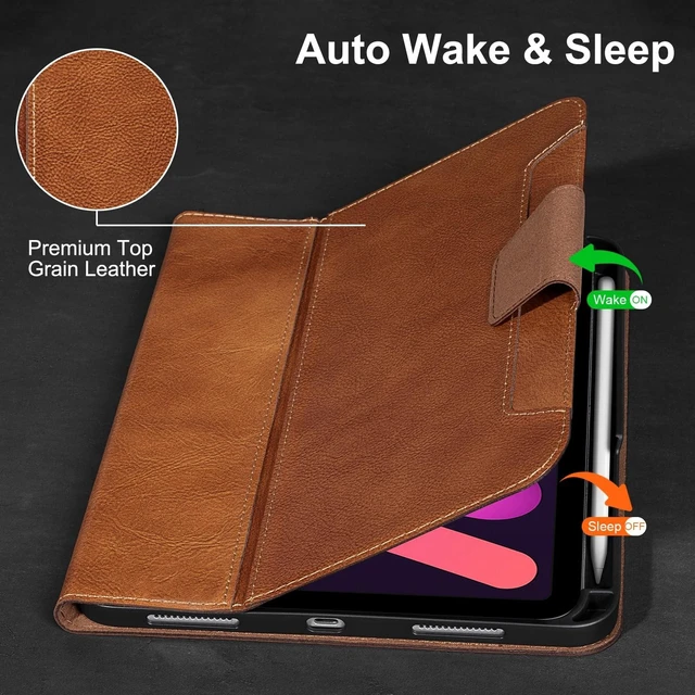 Alt view image 8 of 10 - Gexmil Premium Leather Case for iPad mini 7 (A17 Pro) 2024 / iPad mini 6 Generation 2021 8.3 Inch,Pencil Holder, Magnetic Closure,Shockproof Cowhide Cover,Adjustable Stand,Vegetable Tanned Brown