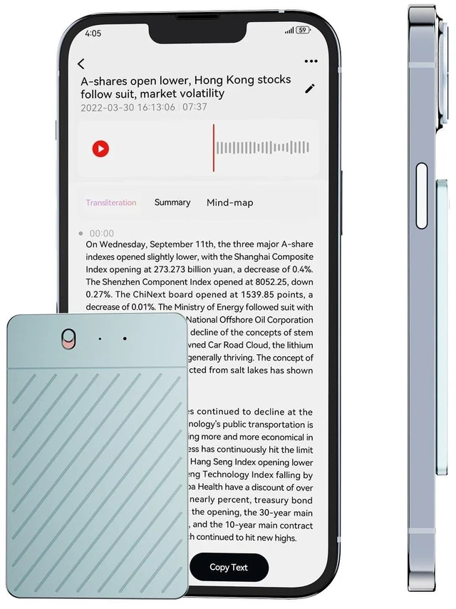 Alt view image 6 of 10 - AI Voice Recorder, Free Real-Time Transcription & Translation ^^ Chat gpt Powered Summarizer, 256 Languages, 64GB Memory, App Controlled, for Lectures, Interviews, Meetings, & Calls(Blue)