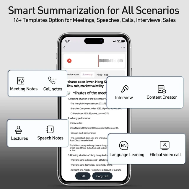 Alt view image 9 of 10 - AI Voice Recorder, Free Real-Time Transcription & Translation ^^ Chat gpt Powered Summarizer, 256 Languages, 64GB Memory, App Controlled, for Lectures, Interviews, Meetings, & Calls(Blue)