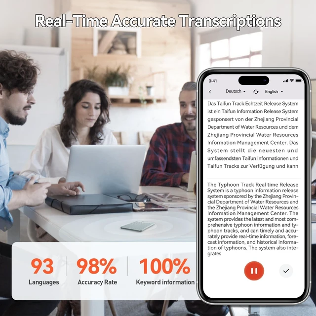 Alt view image 8 of 10 - AI Voice Recorder, Free Real-Time Transcription & Translation ^^ Chat gpt Powered Summarizer, 256 Languages, 64GB Memory, App Controlled, for Lectures, Interviews, Meetings, & Calls(Blue)
